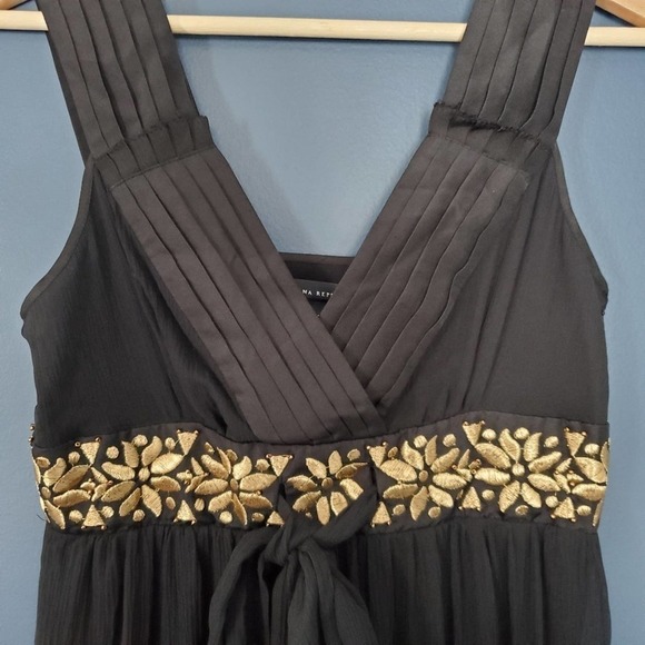 Banana Republic Gold Embroidered Silk Cocktail Dress Black Size 2 - Picture 4 of 9